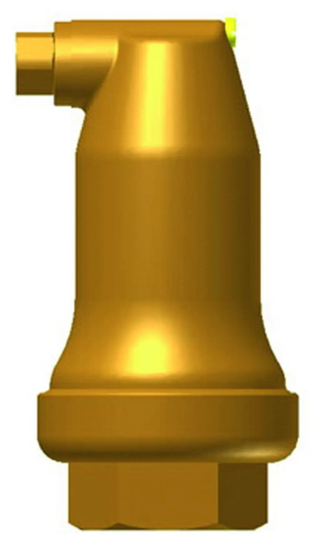 Goldfarbener Schnellentlüfter mit runder Form und seitlichem Anschluss, hergestellt von IMI Hydronic Engineering.